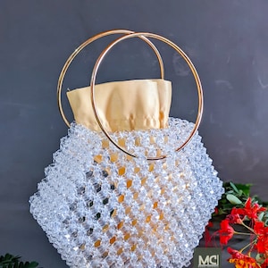 Crystals Beaded Bag - chic wedding handheld purse - gifts for her - mother&#39;s Day gift - handmade beaded bag - pearls bag - style - crystals
