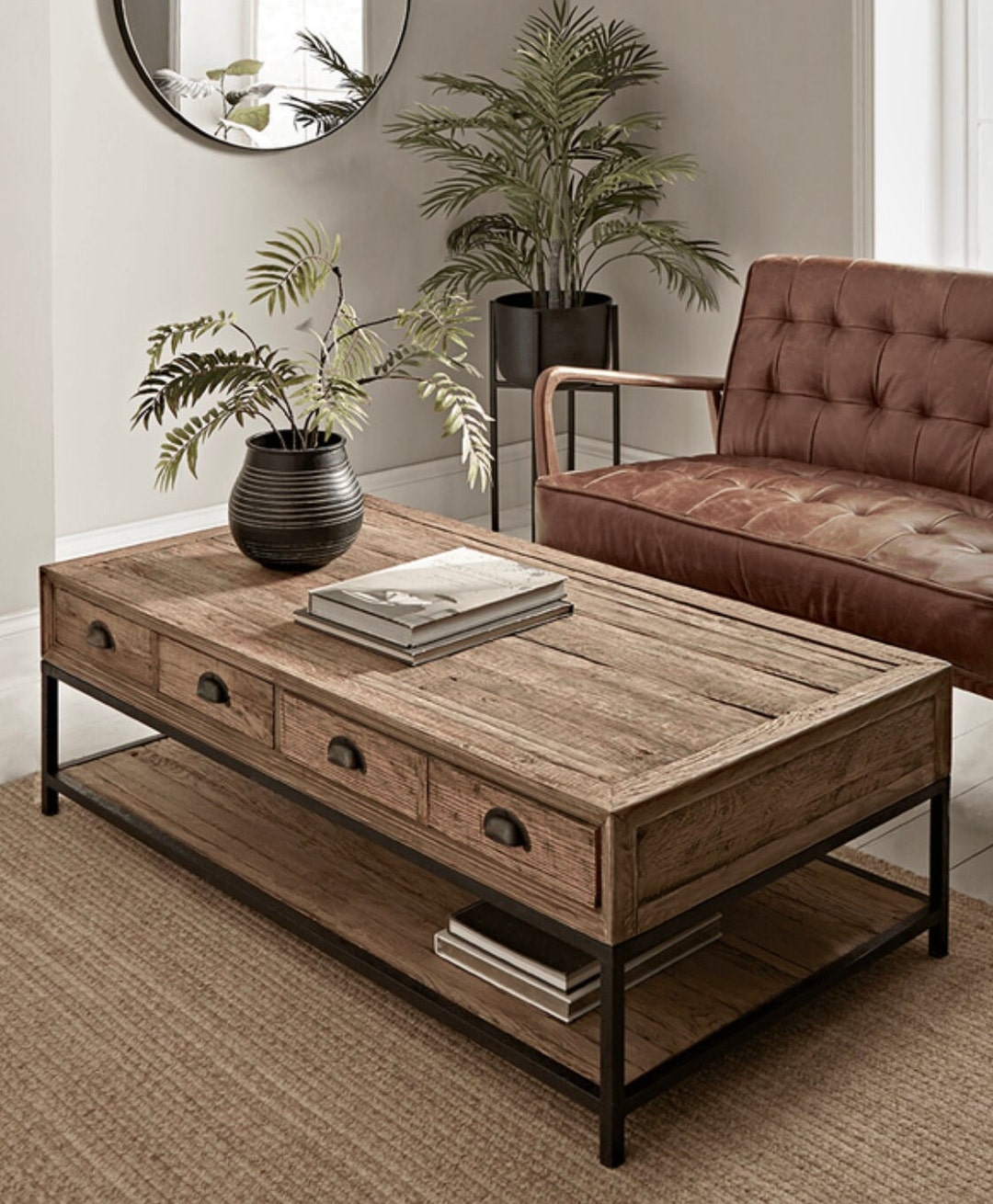 Natural Wooden Living Room Table 4 Draw - Etsy