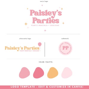 Colorful Logo Template, Custom Logo Design, Pink Logo, Small Business Logo, Service Business Logo,Logo Design For Event Planner Branding Kit