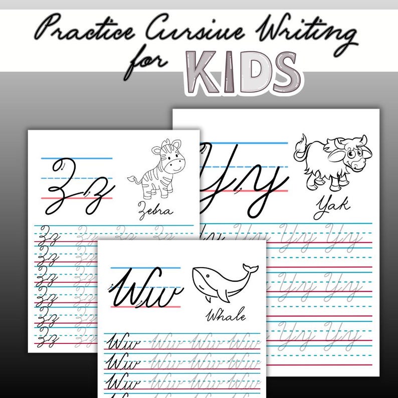 Study Guide In Cursive Printable Cursive Alphabet Workbook for Kids – A-Z Handwriting Practice ...