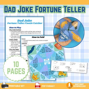 Vaderdag vader Joke waarzegster – 10 afdrukbare kaarten met vouwinstructies – Leuke activiteit voor kinderen en gezinnen – Directe pdf-download