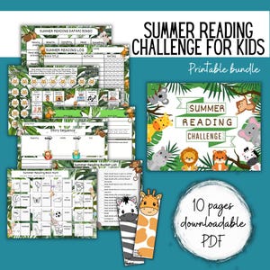 Sommer Lese Safari Challenge Printable - 10-seitiges Kinder Leselogbuch, Bingo & Aktivitäten