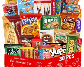Exotic Snack Box Variety Pack, 30 Count Premium Foreign Rare Snack Food Gifts with Surprise Item