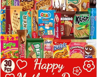 Exotic Snack Box Variety Pack, 30 Count Premium Foreign Rare Snack Food Gifts with Surprise Item for Mothers Day
