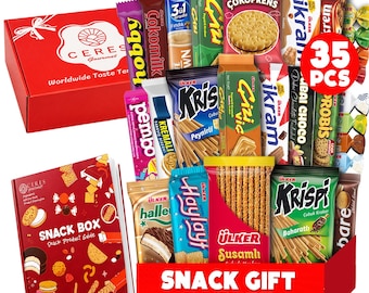 International Exotic Snack Box, 35 Pcs, Turkish & European Treats Variety Pack, Snack Gift for Adults and Kids