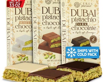 Dubai Chocolate Bar 3-Pack | Dark Milk White Pistachio Kunafa | Crispy Knafeh Gift Set | Gourmet Chocolate Gift | 3x3.5oz