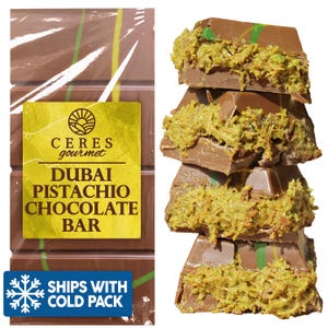 Ceres Gourmet Dubai Chocolate Bar Pistachio 3.5 Oz, Milk Chocolate Knafeh, Perfectly Portioned Packaging Dubai Chocolate Premium Kunafa Bars