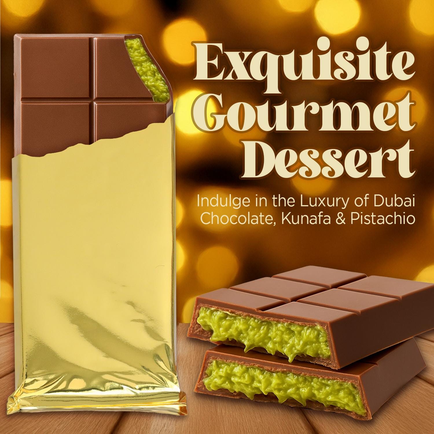Dubai Pistachio Kunafa Chocolate Bar: 7oz, Ceres Gourmet Dubai