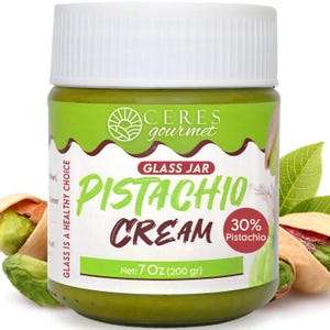 Ceres Gourmet Pistachio Cream 7 oz Glass Jar – 30% Pistachio Butter for Dubai Chocolate & Desserts | Gluten-Free Pistacho Spread