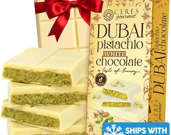 Dubai Pistachio White Chocolate Bar: 7 Oz, Crunchy Kataifi Pistachio Cream Dessert