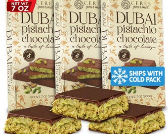 Dubai Milk Chocolate Bar 3-Pack | 7oz Large | Kunafa Pistachio Crispy Knafeh | Gourmet Handcrafted Chocolate Gift | Viral Dubai Chocolate
