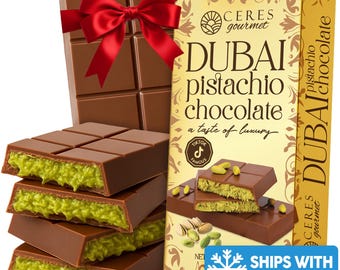 Dubai Pistachio Kunafa Milk Chocolate Bar: Ceres Gourmet Dessert (7oz)