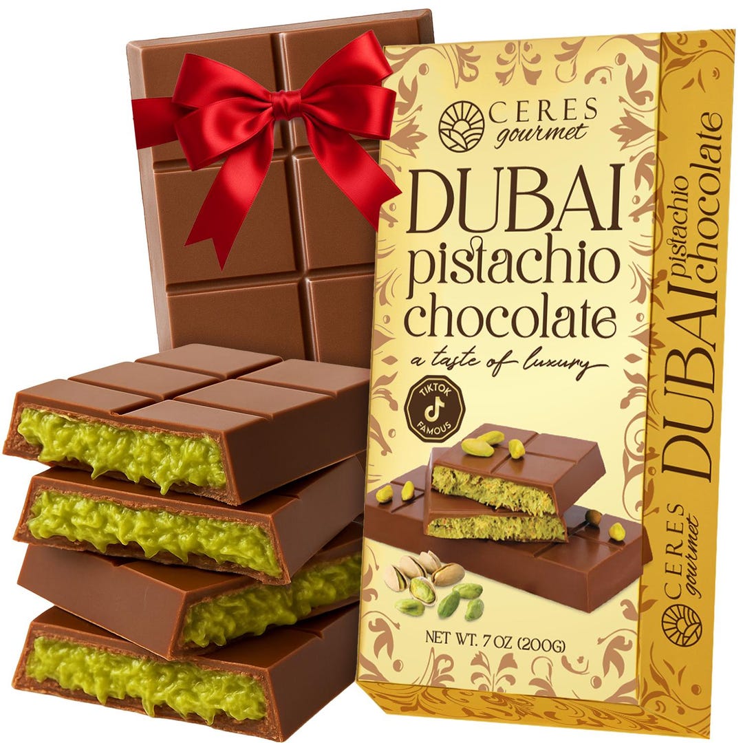 Dubai Pistachio Kunafa Chocolate Bar: 7oz, Ceres Gourmet Dubai
