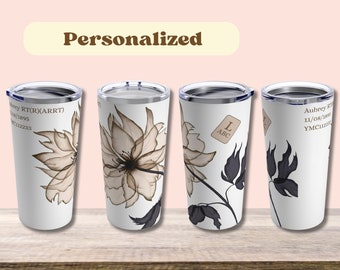 Personalized Stainless Steel Tumbler with Flower X-Ray Custom Radiologic Technologist Gift Rad Tech Week Gift Floral Tumbler Custom Name Cup