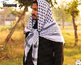 Keffiyeh Palestinian Head Scarf, Arafat Hatta Traditional Shemagh Scarf, Unique Cotton Keffiyeh Scarves, Vintage Houndstooth Muslims Shemagh