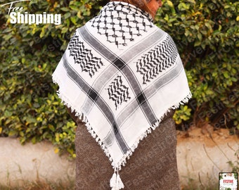 Keffiyeh Palestine Cotton Scarf, Arab Style Shemagh Scarf, Unique Houndstooth Head Scarf, Vintage Traditional Palestinians Neck Wrap Scarves