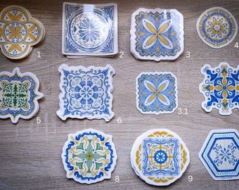 Portuguese Tile Inspired Decorative Stickers, Notebook/Journal Decor, Water-bottle sticker, Travel gift, Artist Designed Illustrated Sticker