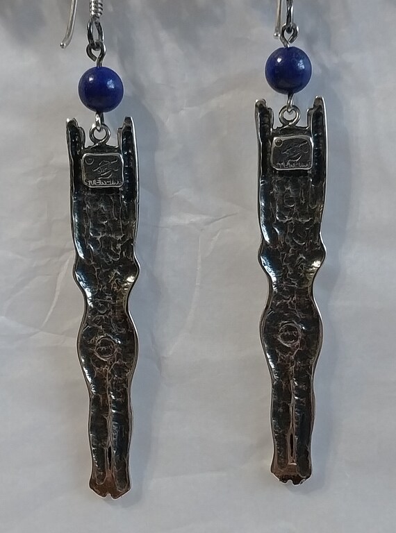 Earrings Moon Goddess With Lapis Lazuli Bead Vint… - image 7