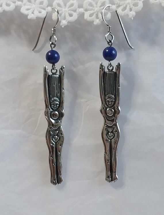 Earrings Moon Goddess With Lapis Lazuli Bead Vint… - image 2