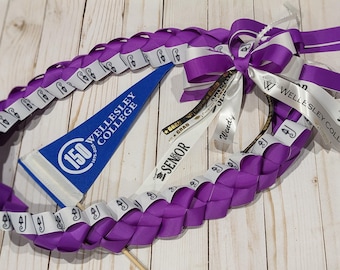 Wellesley College Necklace Lei w. Personalized Bow (Graduation, Wedding, Baby Shower, Reunion, Celebration) | Free Shipping