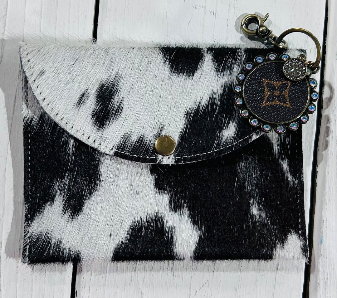 Hair on Cowhide Keychain Wallet Black/white Etsy