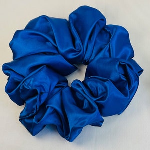 Royal Blue satin scrunchies in jumbo sizes