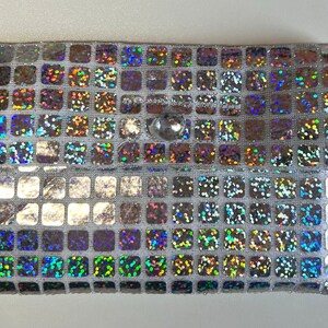 Mini billetera/monedero/tarjetero de regalo con lentejuelas holográficas plateadas