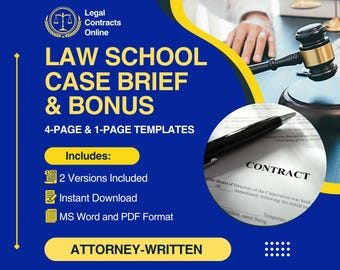 Law School Case Brief Form | Law Students Study Aid | Editable Instant Download | Printable PDF, Microsoft Word (2 Versions + BONUS GUIDE!!)