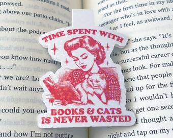 Time Spent With Books & Cats Holographic Magnetic Bookmark, Retro Bookmark, Trending Gift, Book Lover, Booktok Trend, Romance Book