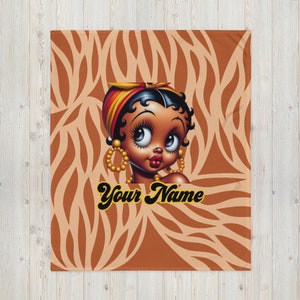 Betty Boop Throw Blanket - brown, original betty boop, personalization, gift for her, gift ideas
