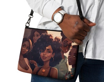 Brown Girl Art Crossbody Bag: Faux Leather Women's Purse with Wristlet