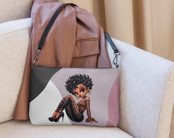 Betty Boop Cheetah Girl Purple Colorblock Crossbody women&#39;s bag, faux leather, wristlet, brown betty boop