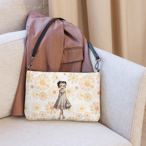 Bolso bandolera Betty Boop Daisies de piel sintética para mujer, colores neutros, amarillo, tipo pulsera, bolso elegante para diario