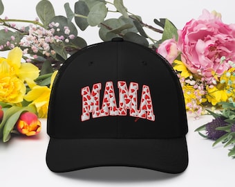 Mama Trucker Cap, Red Heart Embroided