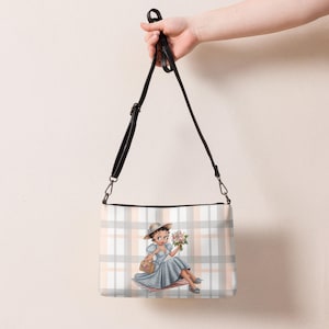 Bolso bandolera Betty Boop Plaid Picnic para mujer, piel sintética, azul claro, colores neutros, moda primaveral, bolso de mano