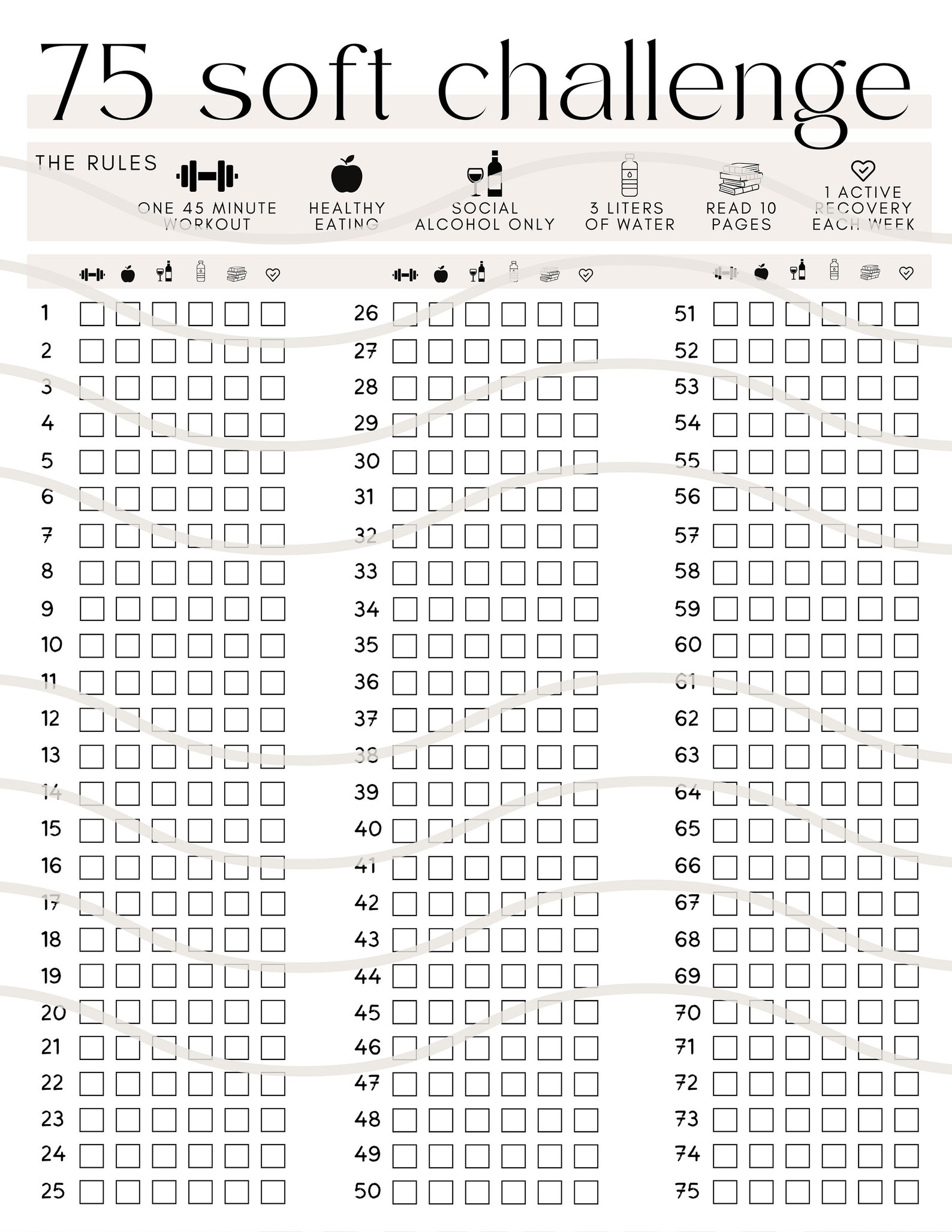 EDITABLE 75 Soft Challenge Tracker, 75 Soft Challenge Printable, 75 Day ...