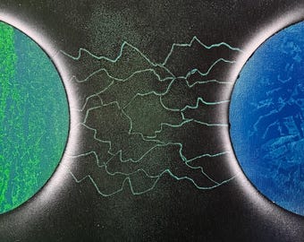 Electric Twins Original Painting | Space Wall Art | 10x20 Spray Paint Canvas | Cosmic Galaxy Decor