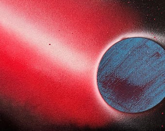 Red Tail Original Painting | Space Wall Art | 20x10 Acrylic Pour Canvas | Cosmic Galaxy Decor