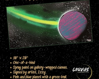 Neon Flash Original Painting | Space Wall Art | 20x10 Spray Paint Canvas | Cosmic Galaxy Decor