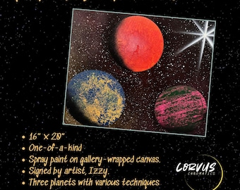 Tranquil Partners Original Painting | Space Wall Art | 16x20 Spray Paint Canvas | Cosmic Galaxy Decor
