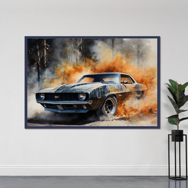 Classic Chevy Camaro Wall Art Muscle Car Wall Poster Retro Car Print Muscle Car Lover Gift Executive Office Decor Man Cave Garage Poster