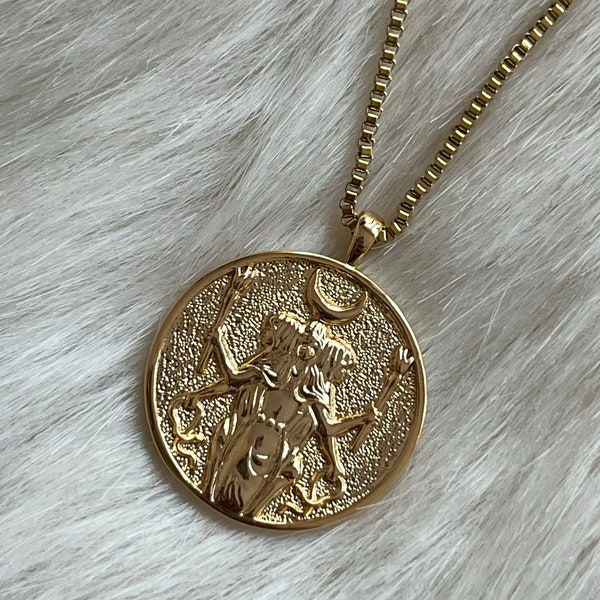 Hekate Halskette gold Edelstahl griechische Mythologie greek Goddess Damen Schmuck Kette Anhänger Göttin der Wegkreuzungen