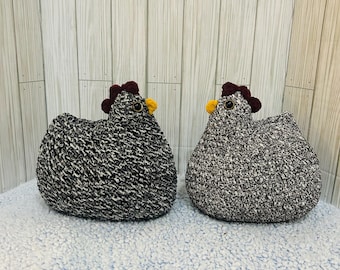 Pollo de peluche grande, personalizable, de crochet, con ojos pintados a mano y con forma de gordito que brinda apoyo emocional - Juguete de peluche amigurumi hecho a mano