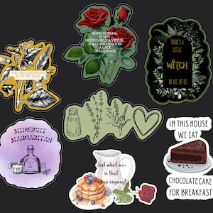 May include: A set of 10 colorful stickers with various designs and quotes. The stickers feature a variety of themes, including flowers, plants, food, and drinks. The stickers are perfect for adding a touch of personality to laptops, water bottles, journals, and more.