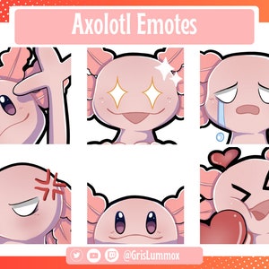 6- CUTE AXOLOTL EMOTES | Twitch | YouTube | Discord | Cute Axolotl Emotes Chibi Pack