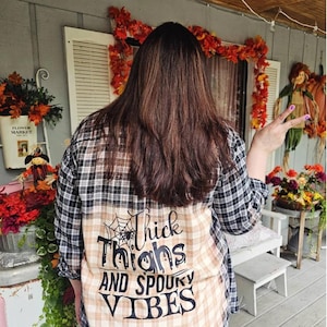 Gebleekt flanellen Halloween-shirt: aanpasbaar geruit ontwerp