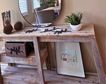 Mesas de sofá, estanterías para libros, estantería para libros, mesas consolas, madera recuperada, madera maciza, mesa consola de tres niveles, estante de almacenamiento a mitad de camino