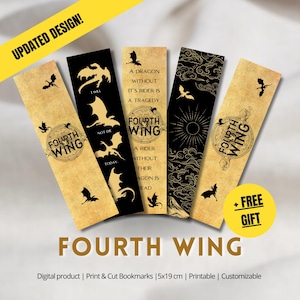 Printable Aesthetic Fourth Wing Bookmarks Inspired By Rebecca Yarros | 5 Digital Prints | Fantasy Readers | Instant Download | Book Quotes