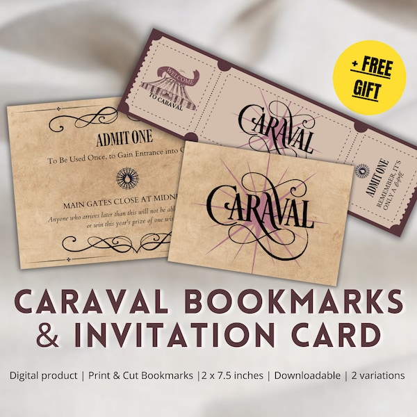 Aesthetic Printable Bookmarks and invitation card 'Caraval' by Stephanie Garber | Print & Cut | Digital Download | Bookish Accessories