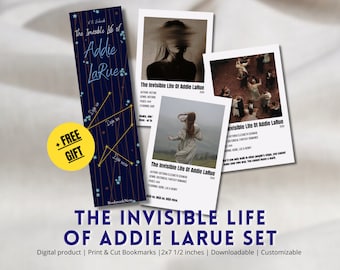 Ensemble de 4 signets esthétiques imprimables et image polaroïd inspirés de « La vie invisible d’Addie LaRue » + cadeau | Imprimer et découper | LivreTok
